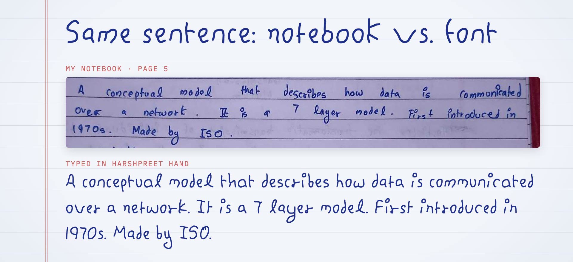 元の手書きノートと完成したフォントの比較（制作者提供）